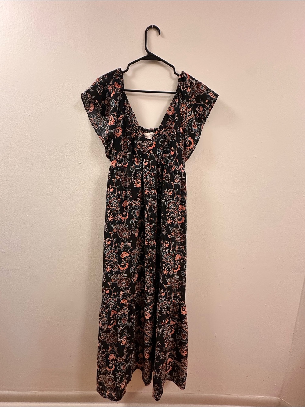 Universal Thread Black Maxi Dress with Pink Floral Print
